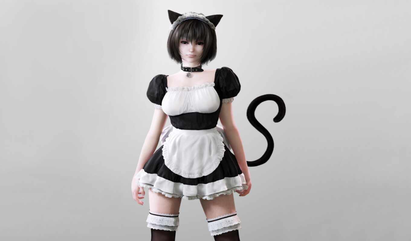 girl, design, anime, cat, dress, maid, fantasy, personality, swimwear, outfit, cosplay
