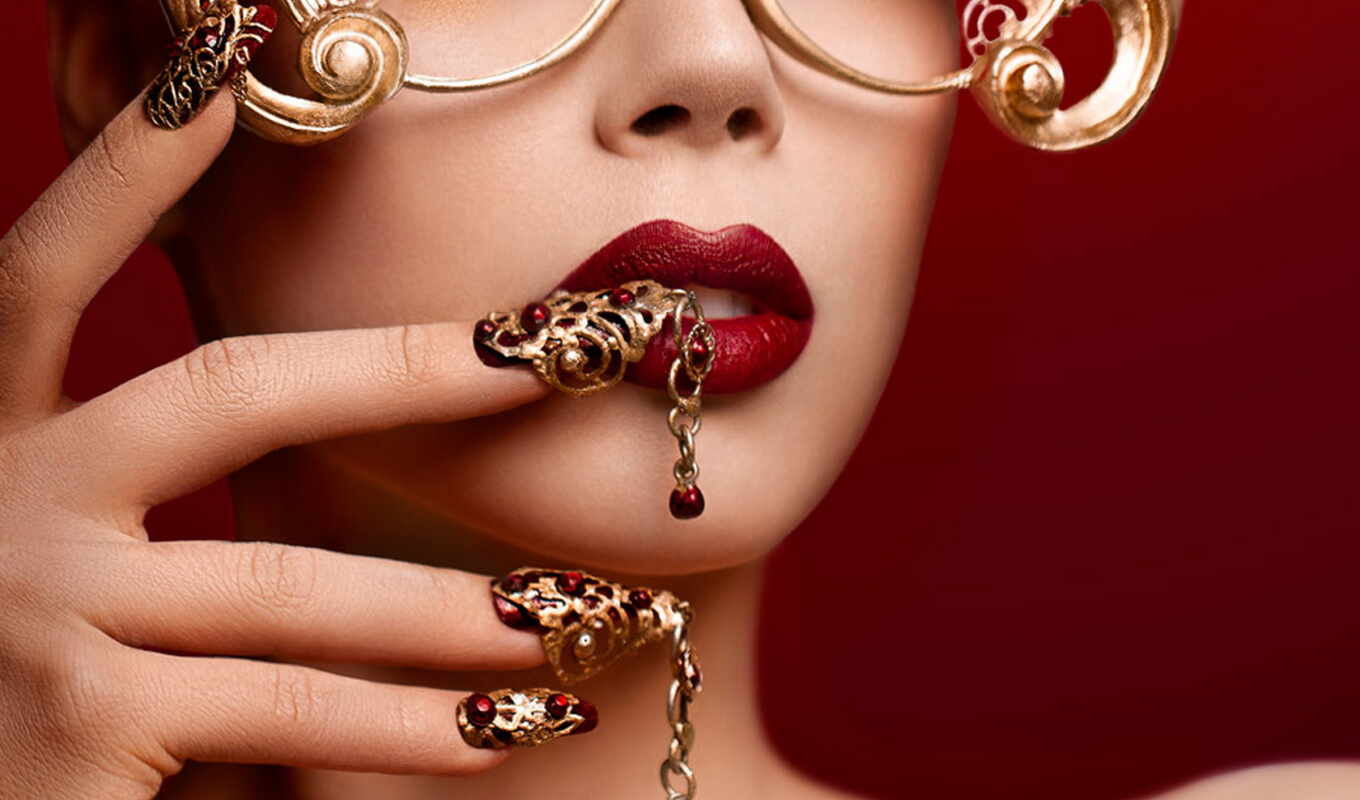 red, современный, золотистый, плакат, canvas, nail, jewelry, lip