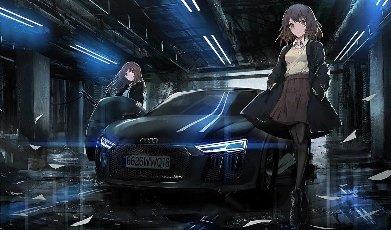 girl, anime, auto, anim, two, parking space, art, song, cost, amino, ispan