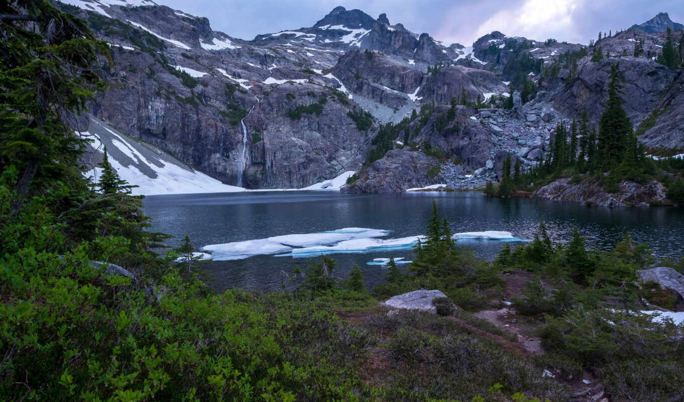 lake, nature, tree, stone, for, snow, mountain, Canada, glacier