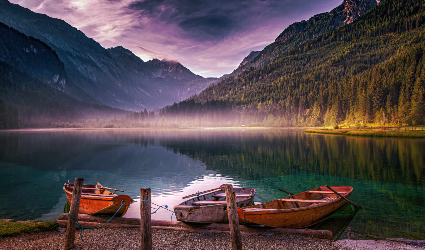 lake, nature, photo, background, mountain, Austria, autumn, a boat, the alps, early, jagersee