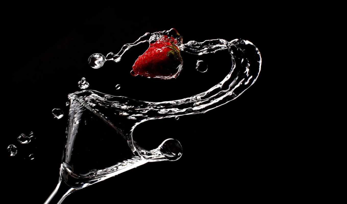 water, middle, клубника, splash, араффе