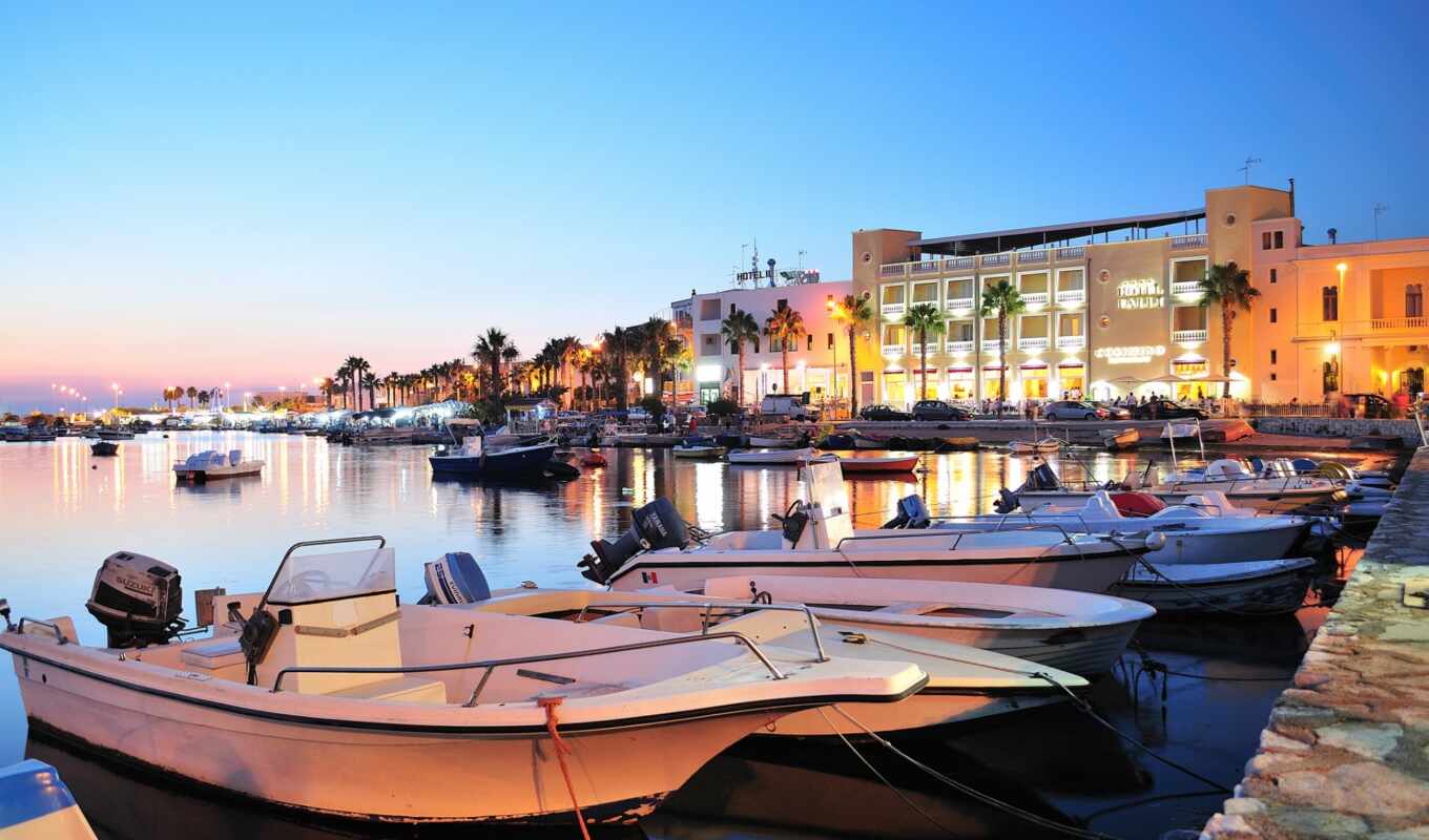 sky, house, evening, palm, a boat, yacht, port, Lecce