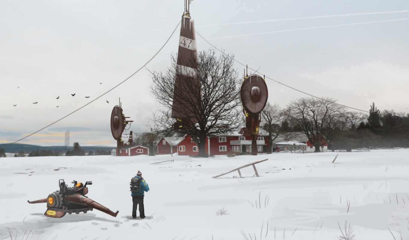 art, digital, дерево, снег, build, sweden, futuristic