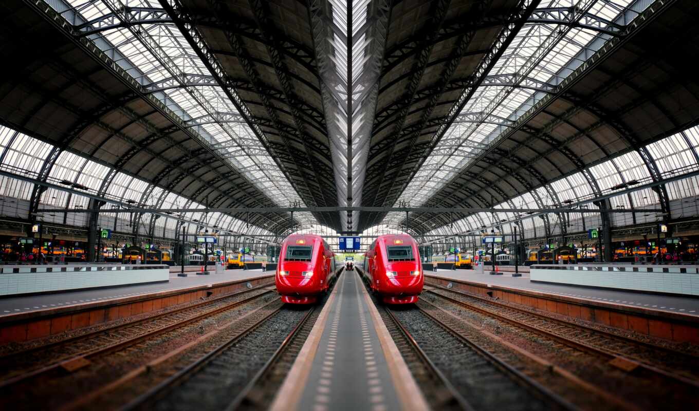 new, station, a train, Amsterdam, fire, screen, electric, locomotive, transport, centraal