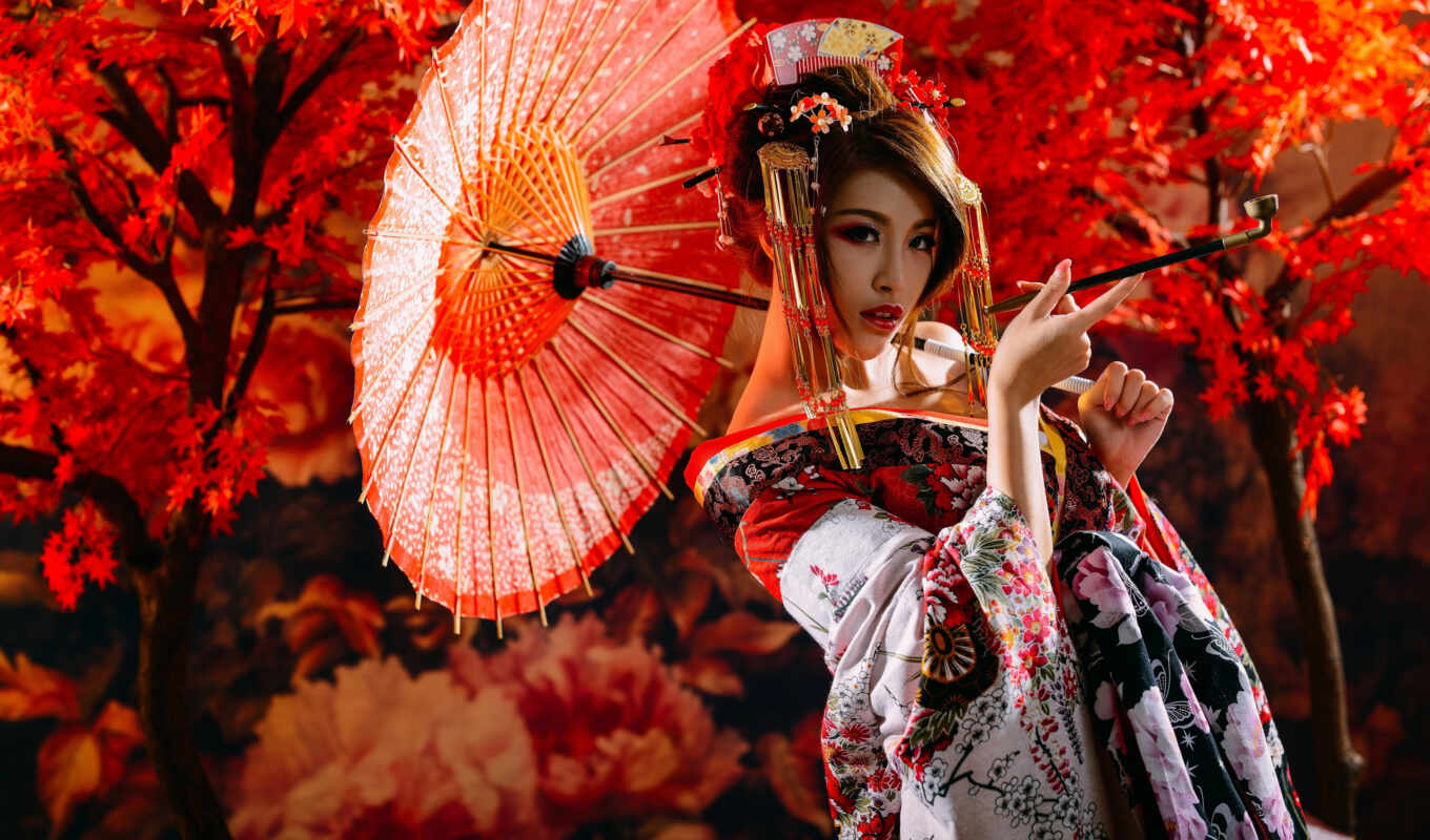 девушка, фон, модель, japanese, зонтик, япония, кимоно, besplatnooboi