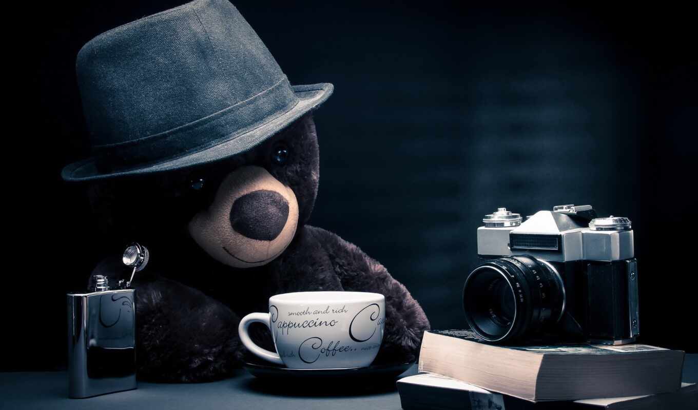 desktop, photo camera, free, coffee, picture, bear, toy, cappuccino