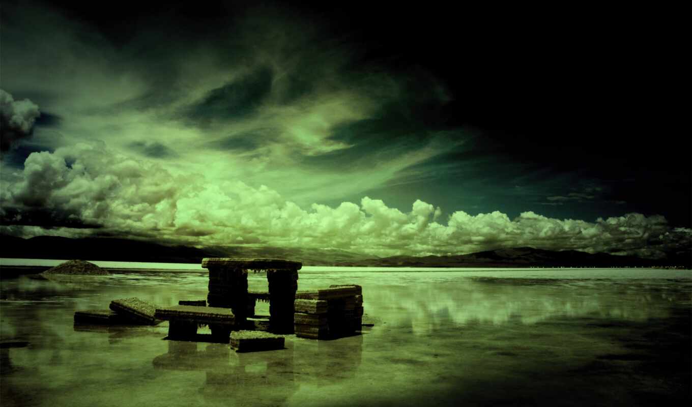 lake, stone, harmony, dark, plates, goodfon, cloud