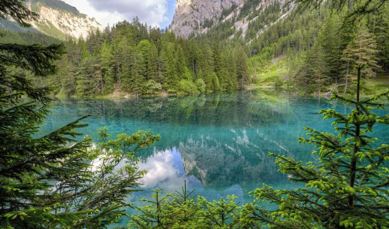 lake, green, mountain, Austria, lake, turquoise, mountains, elevation