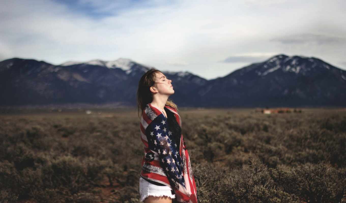 девушка, usa, американский, флаг