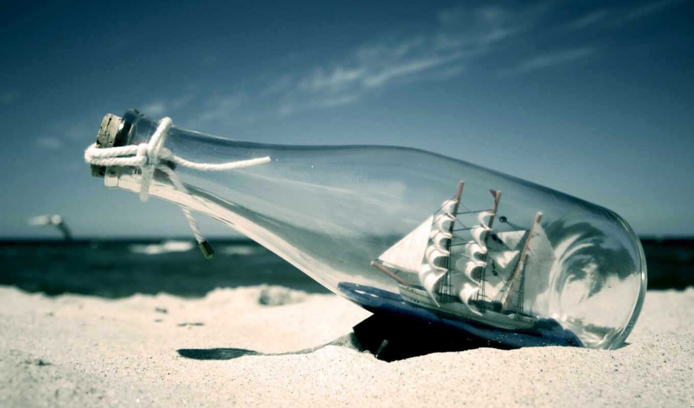ship, sand, bottle