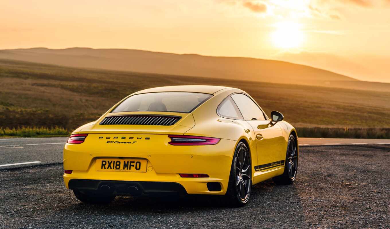 view, car, from behind, turbo, coupe, Porsche, sports, yellow, race
