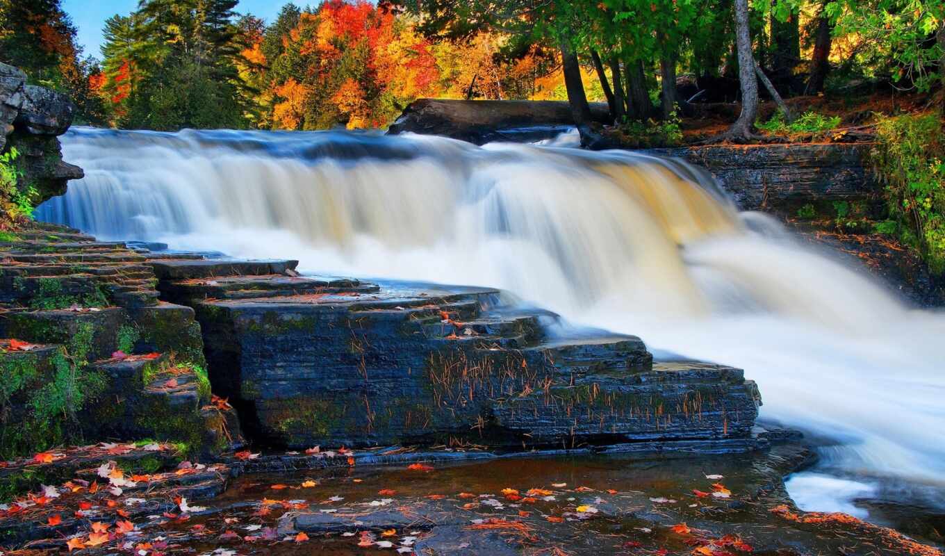 nature, tree, rock, autumn, mouth, season, color, waterfall, leaf