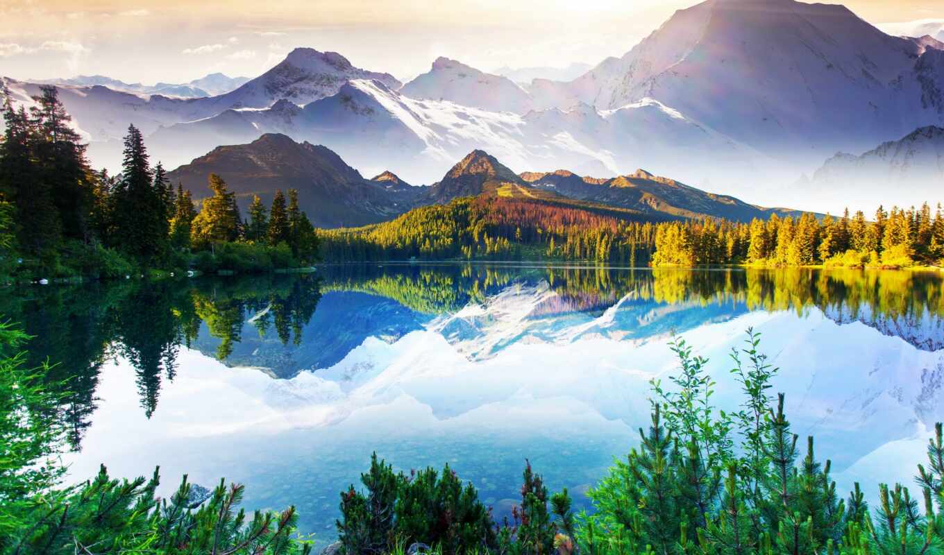 озеро, природа, небо, android, лес, разделе, рыбалка, красиво, горы