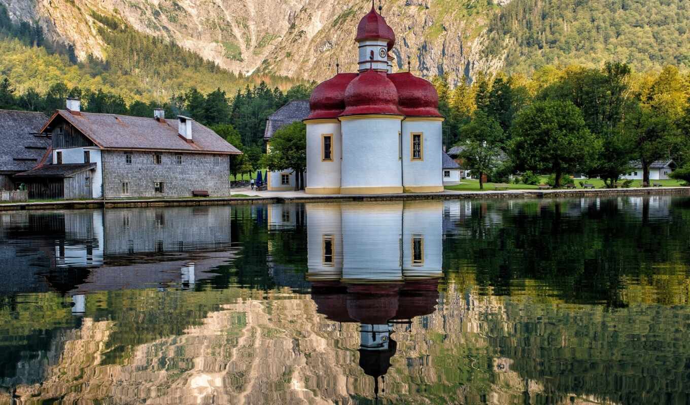 озеро, church, berchtesgaden, royal, berhtesgast