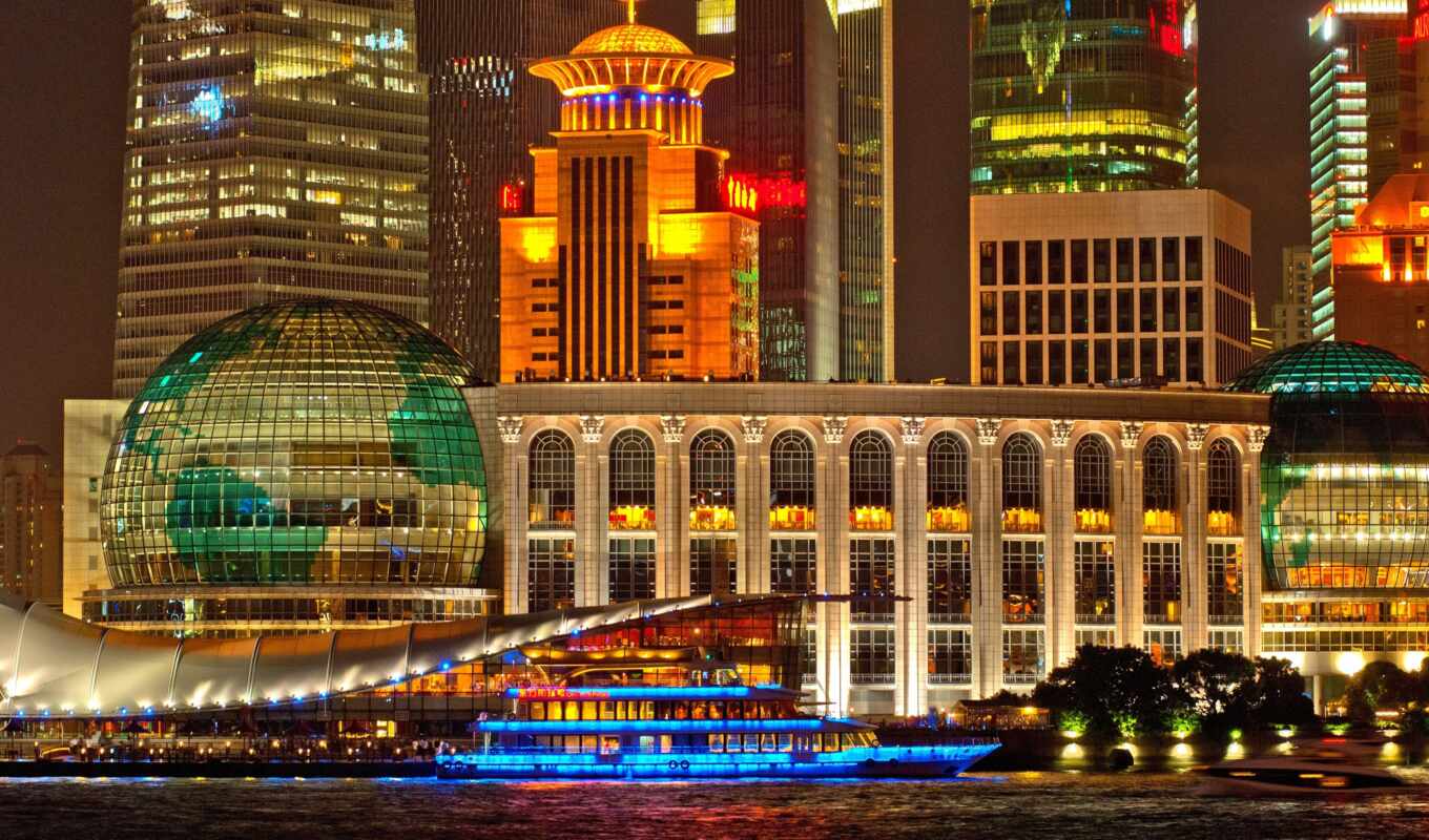 картинка, город, ночь, building, skyline, shanghai, набережная, китаянка, pudong, телебашня, небоскрёба