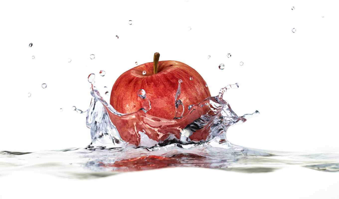 apple, water, splashes