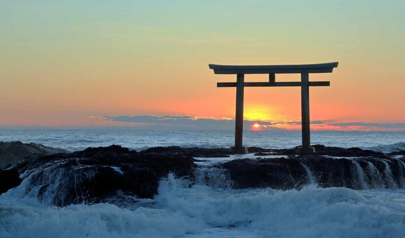 закат, japanese, gates, torii