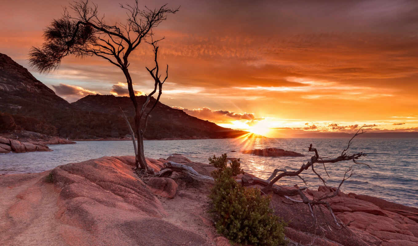 sunset, Australia, park, national, freycinet