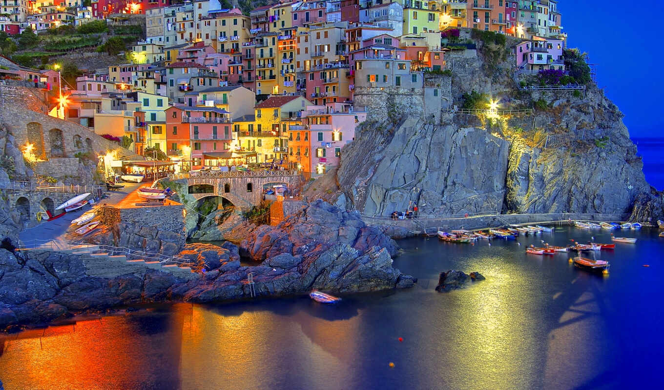 city, evening, lights, italian, Italy, italy, amalfi, manarola, Liguria