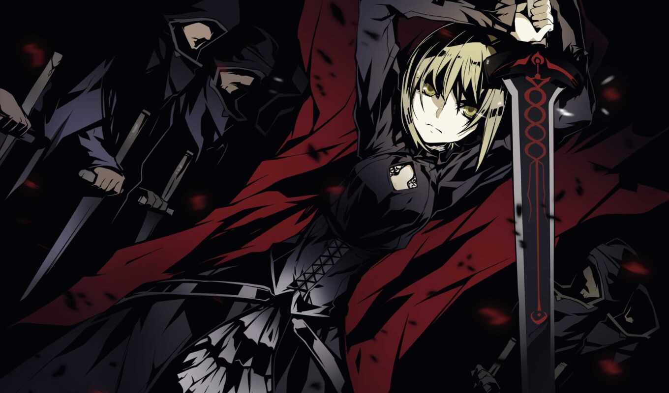 art, girl, picture, anime, night, sword, fate, stay, saber