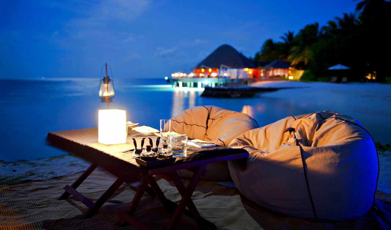 романтика, вечер, ocean, отдых, побережье, maldives, romantic, tropic, dinner, ресторан, stolikii
