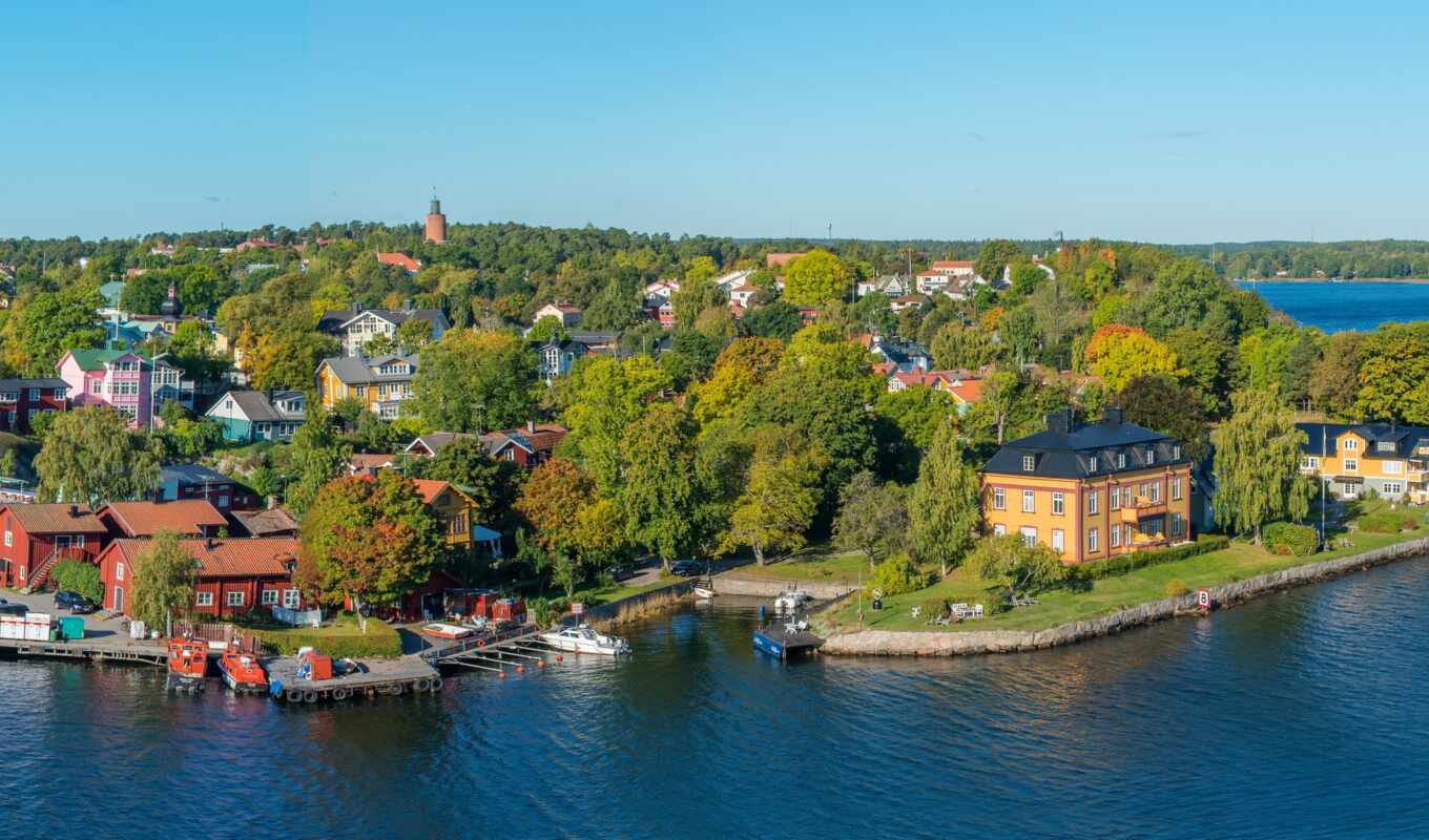 house, river, sweden, stockholm