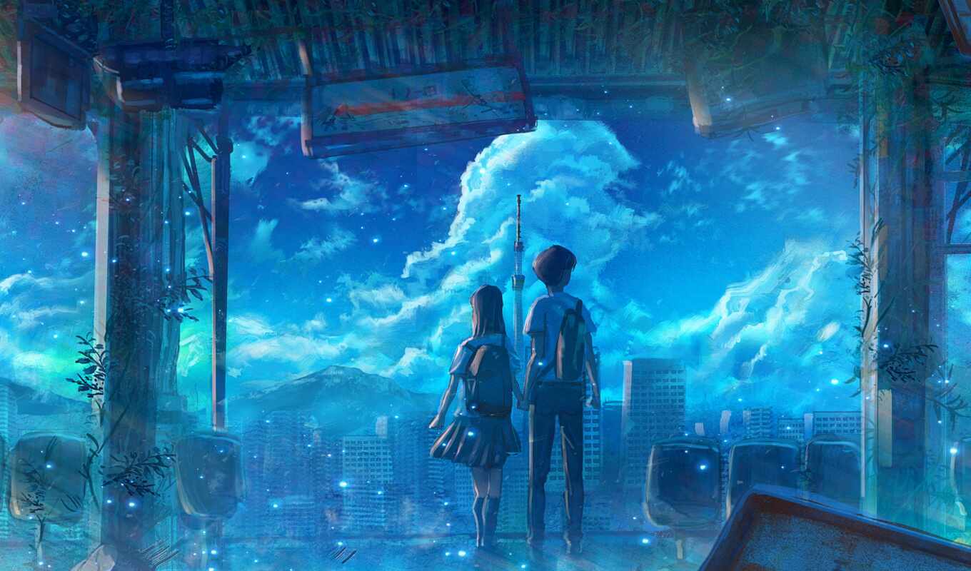 background, anime, city, couple