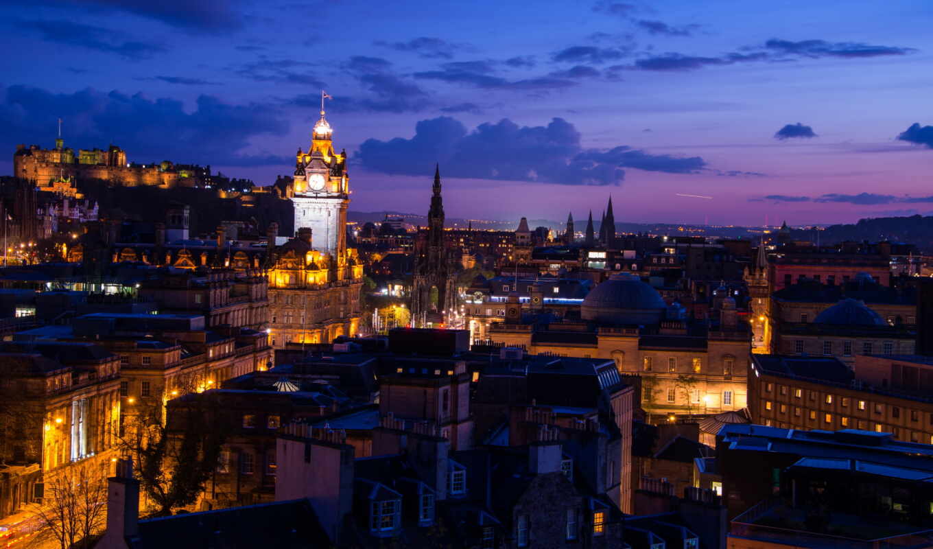 city, cities, landscape, scotia, Edinburgh, evening