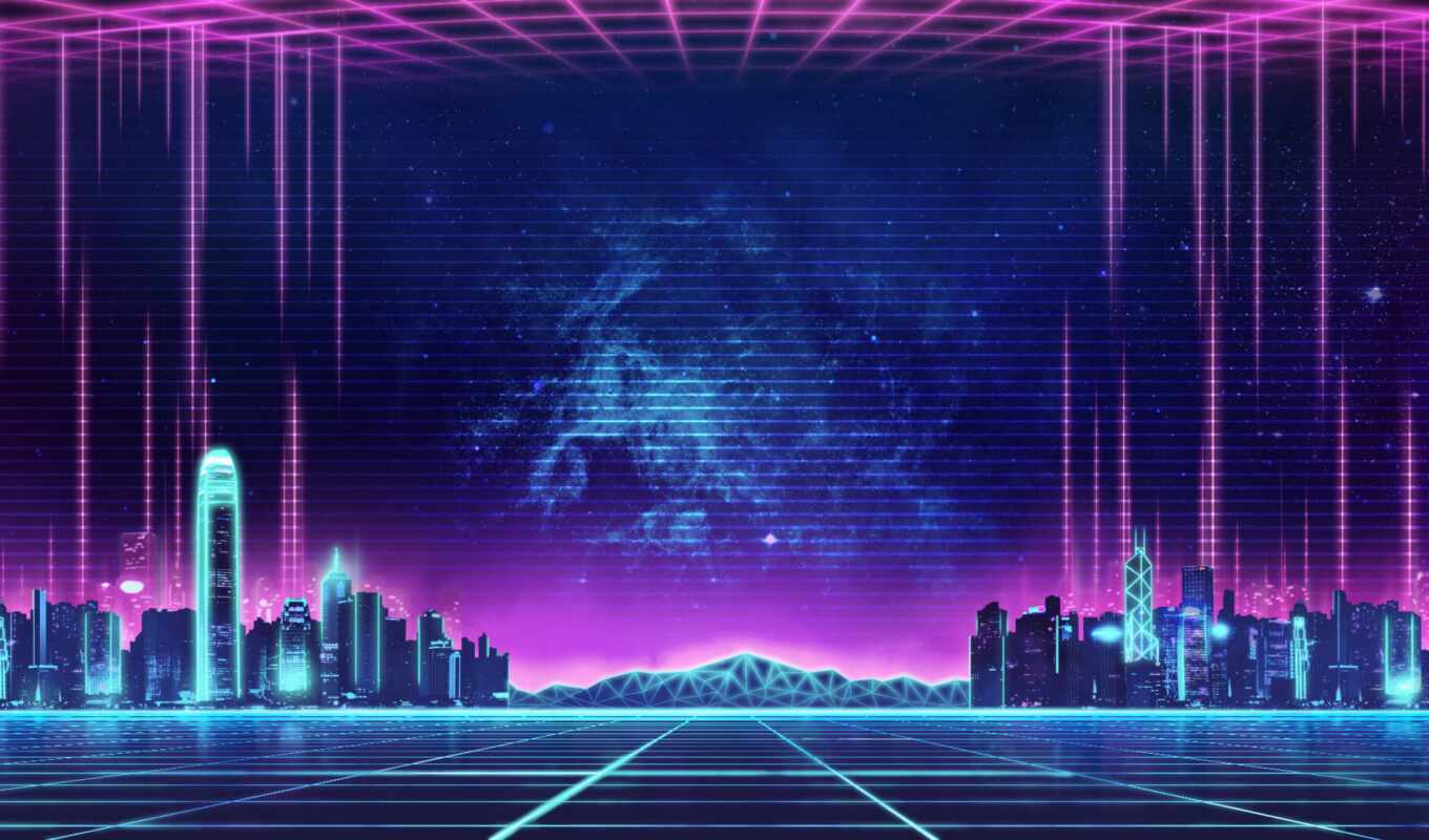 a computer, retro, city, wave, neon, concert, contractual, retrowave, synthwave, weplay