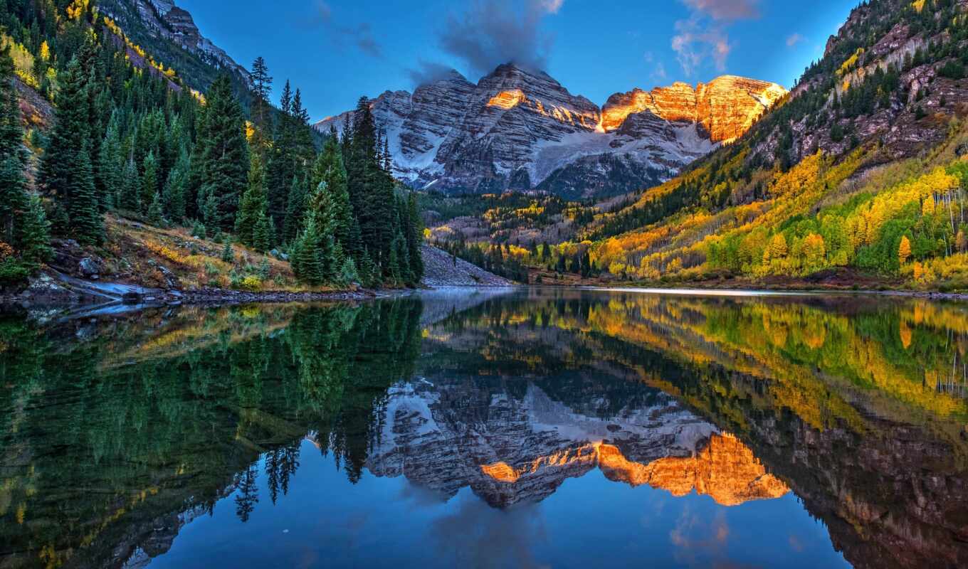lake, tree, mountain, reflection, colorado, trail, bard, snow, three-head