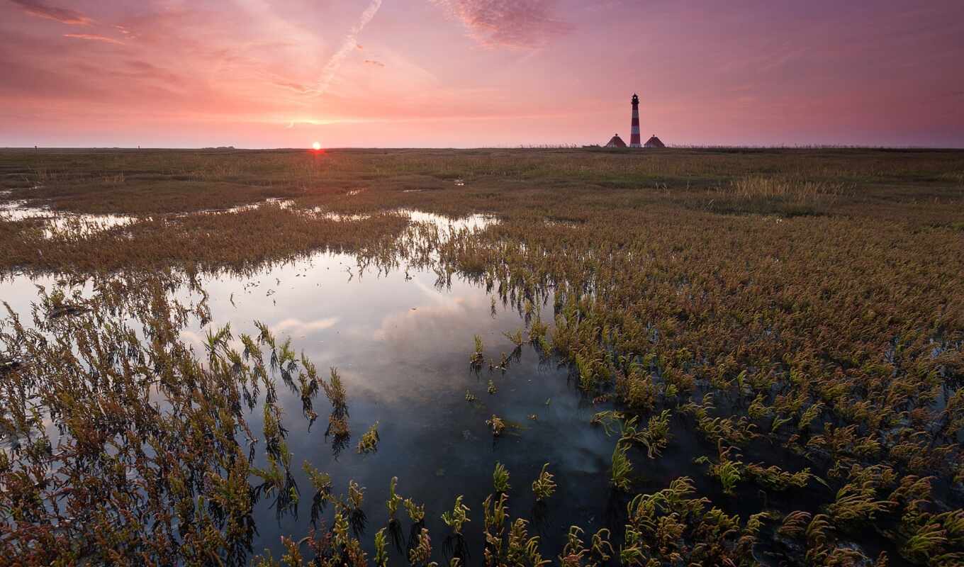 sunset, water