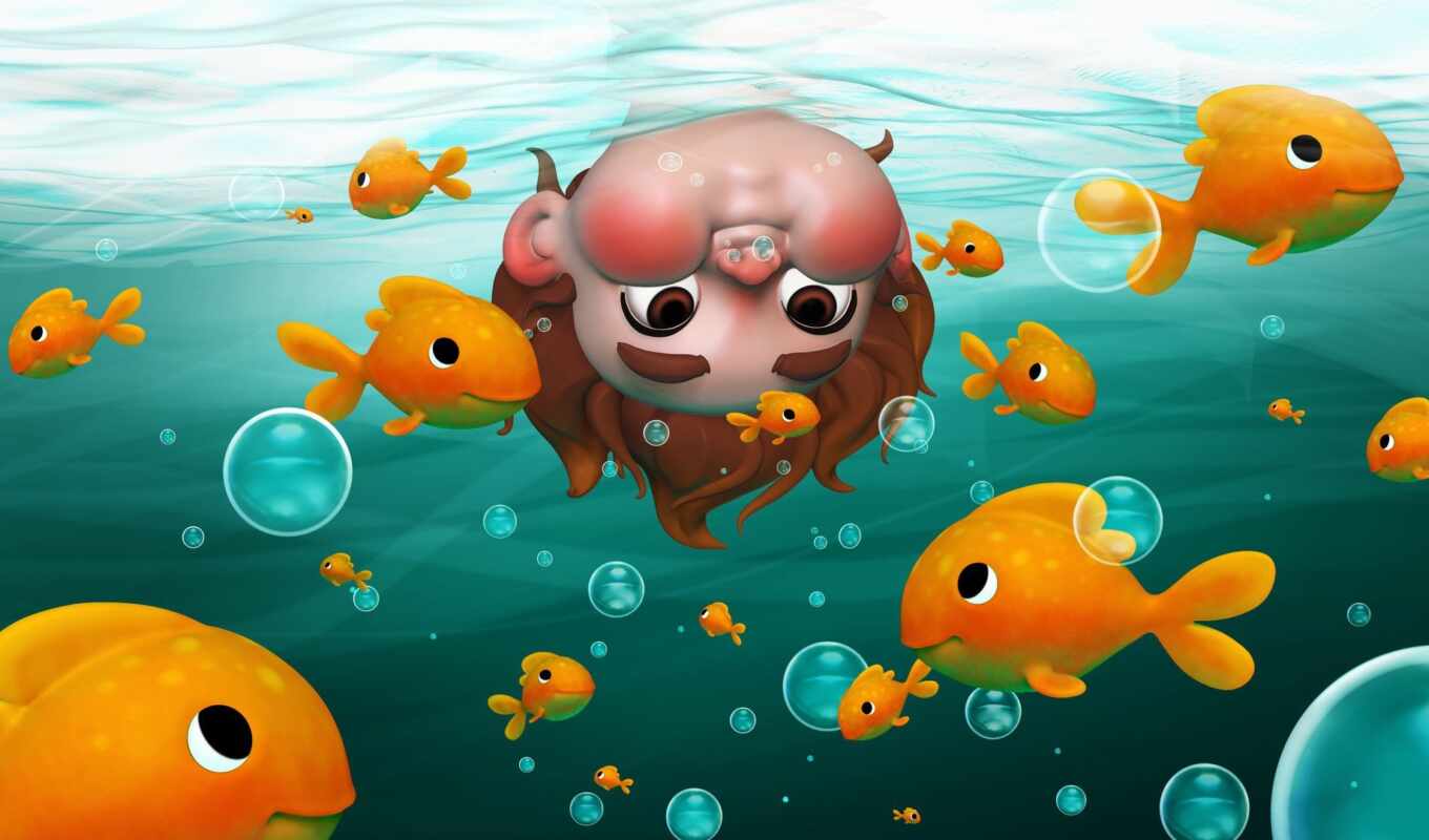 bubble, little, fish, ребенок, illustration, boy, underwater, shana, vandercruysse