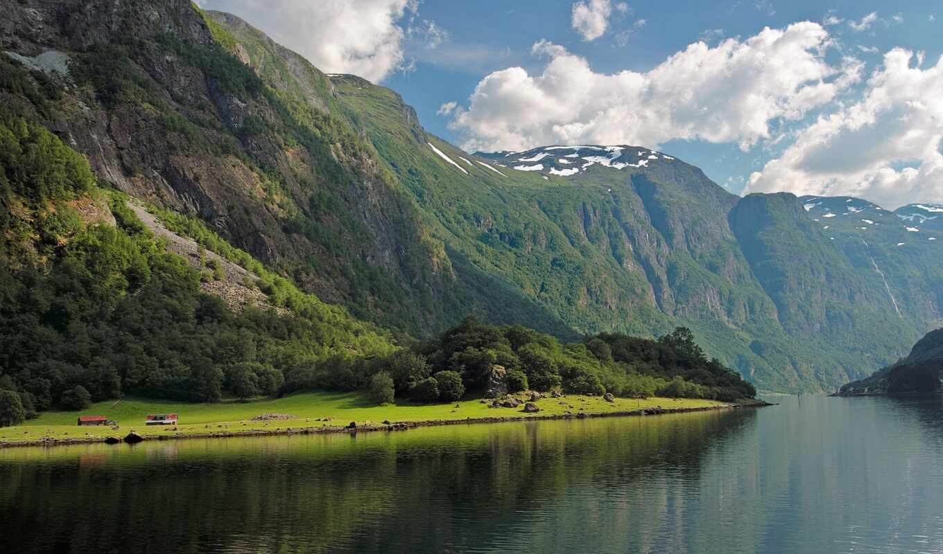 природа, гора, отражение, норвегия, western, bay, fjord, norwegian, высокий, fore