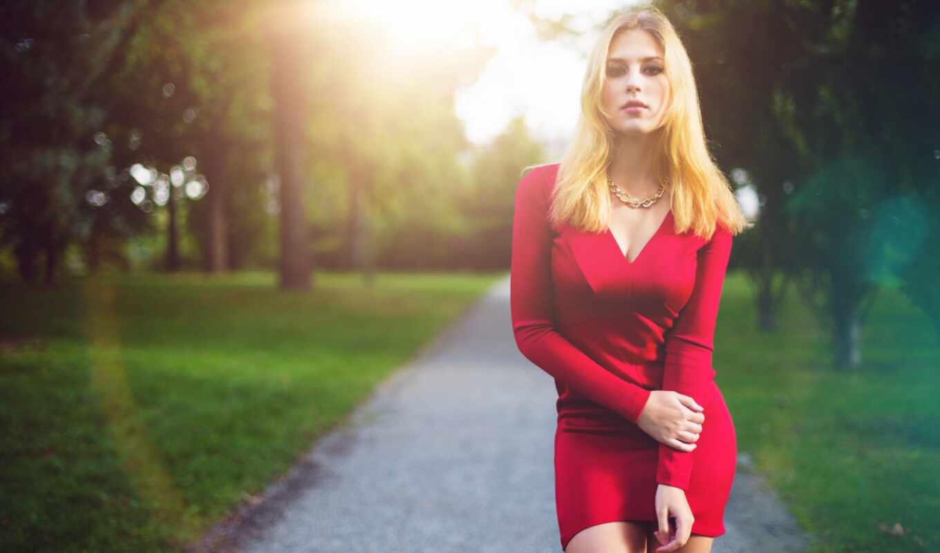 red, blonde, платье