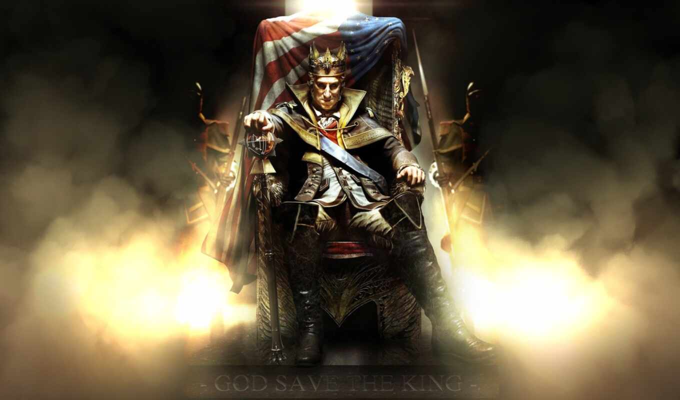 game, creed, assassin, king, трон, sit, washington, тирания
