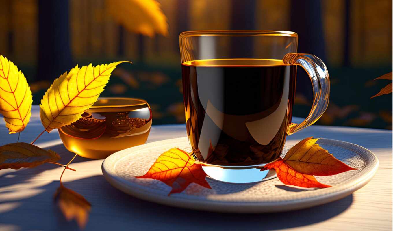 black, лист, дерево, cup, чая, напиток, сток