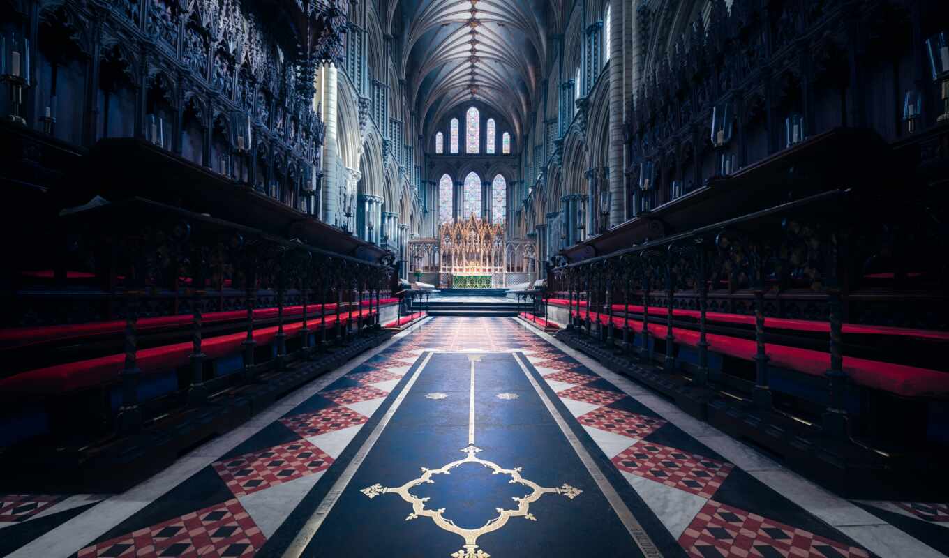 Great Britain, interior, cathedral, hallway, geometry, religion, terrace, nave, symmetric, symmetrical