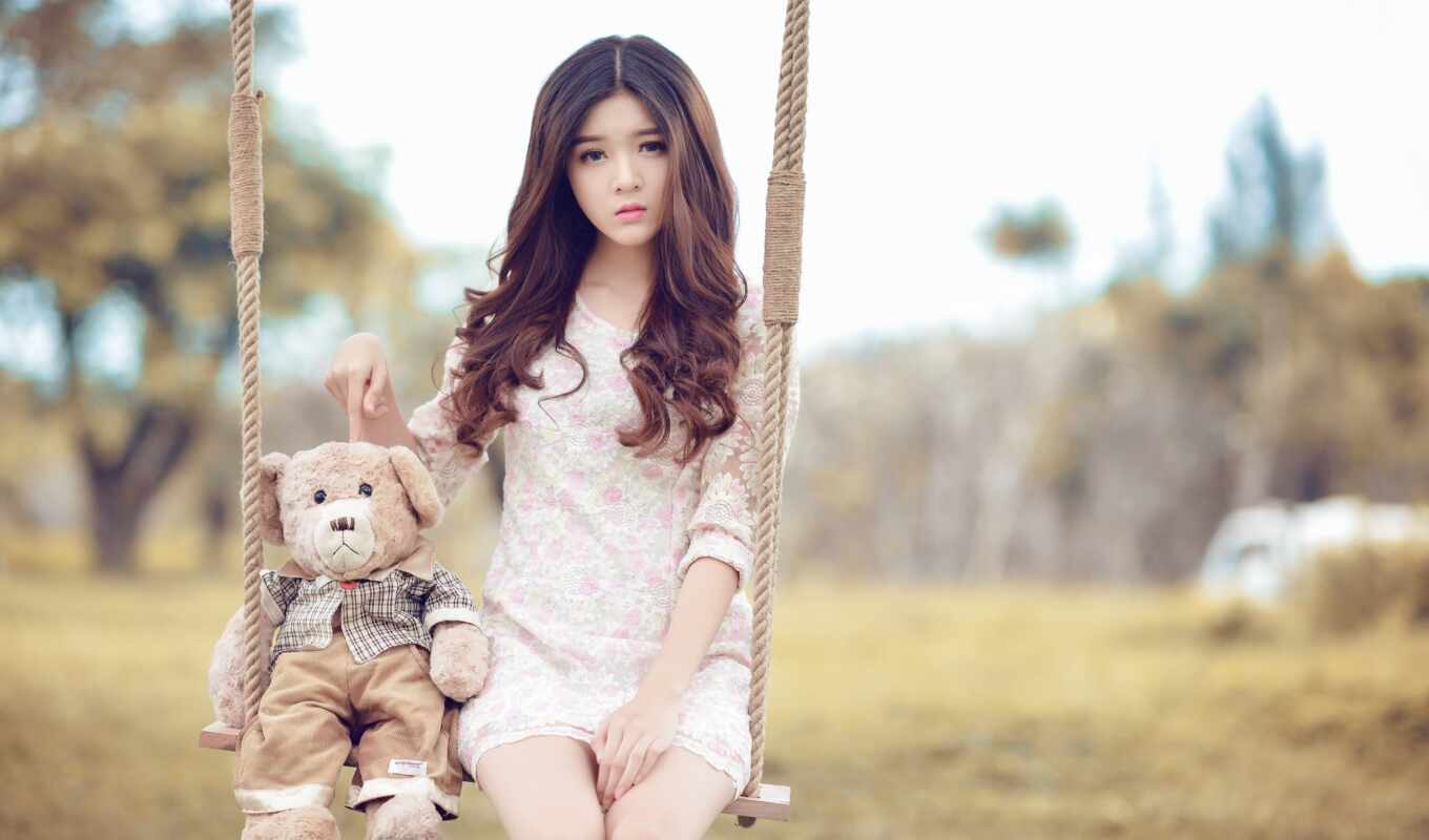 girl, asian, bear, teddy