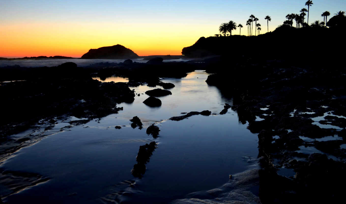 sunset, beach, california, lagoon