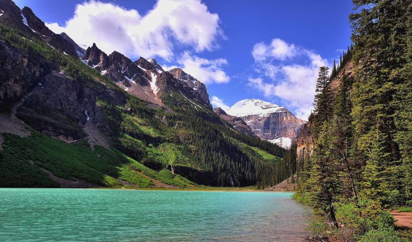 горы, природа, puzzle, online, landscape, озеро, картинка, канадский, парки, трава, 