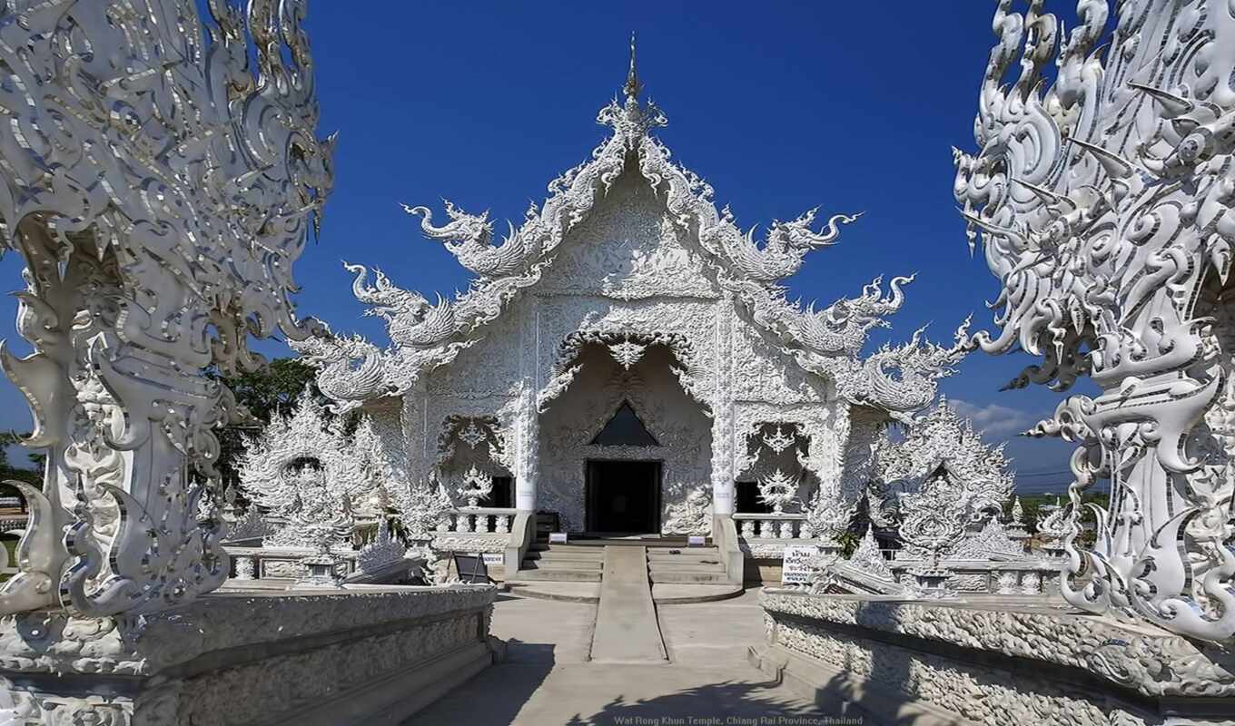photo, white, temple, thailand, rong, what, chiang, thai, khun