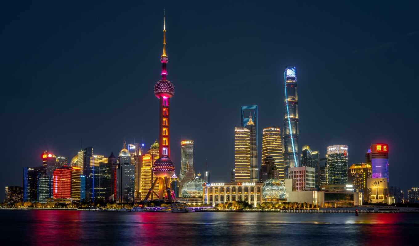 ночь, skyline, shanghai