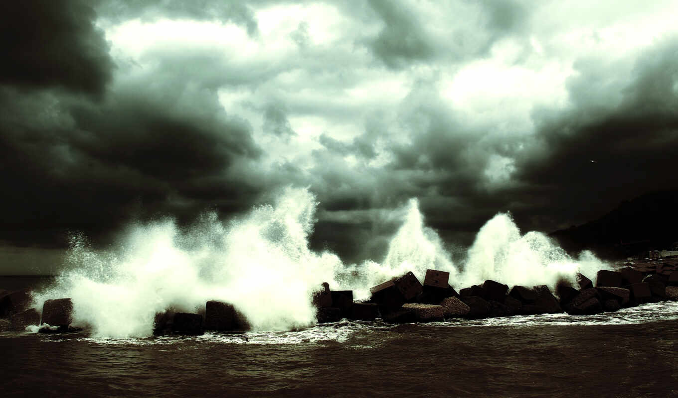 буря, камень, море, ocean, волна, дрель