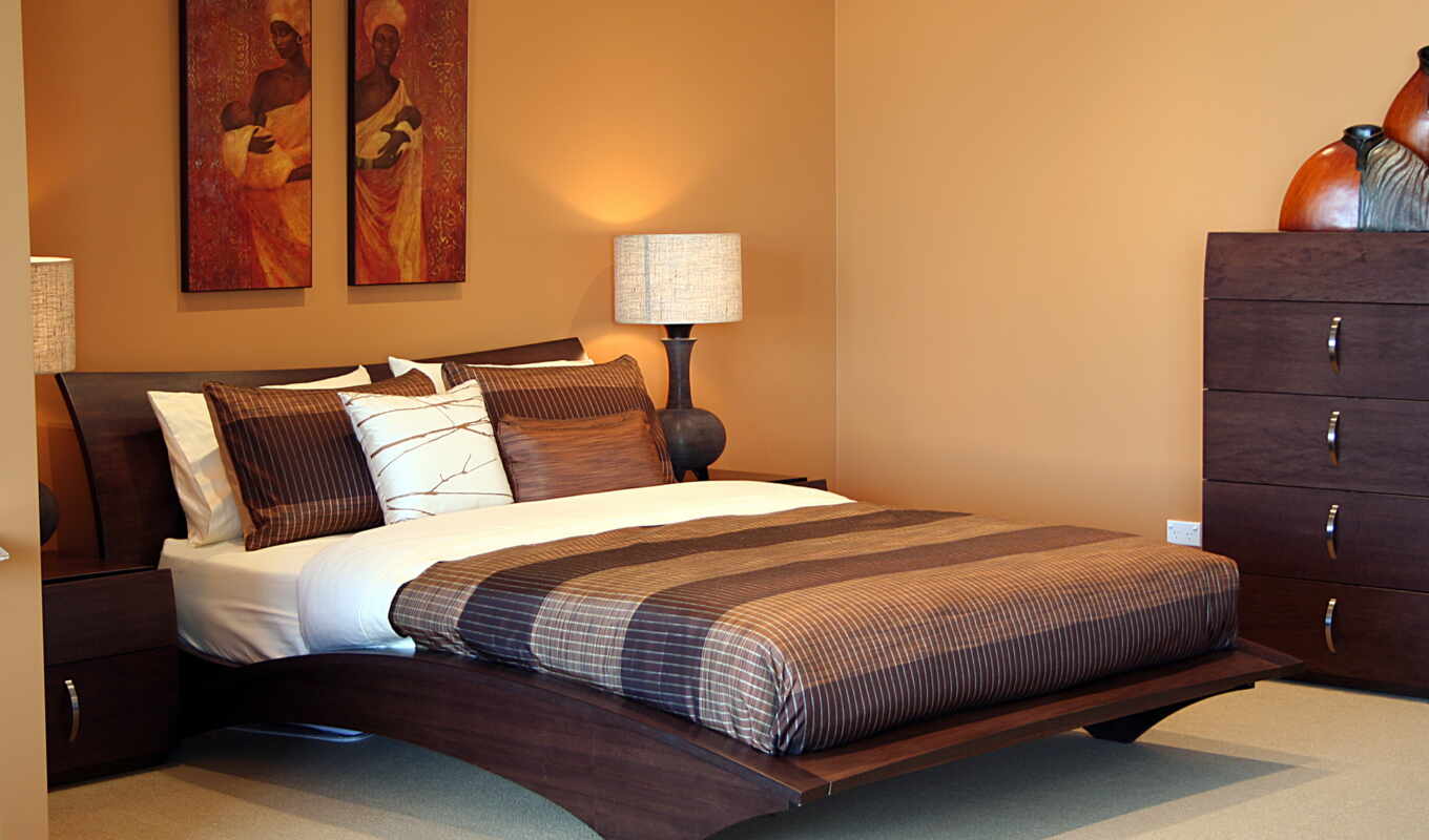 bed, style, bedroom, paintings, african