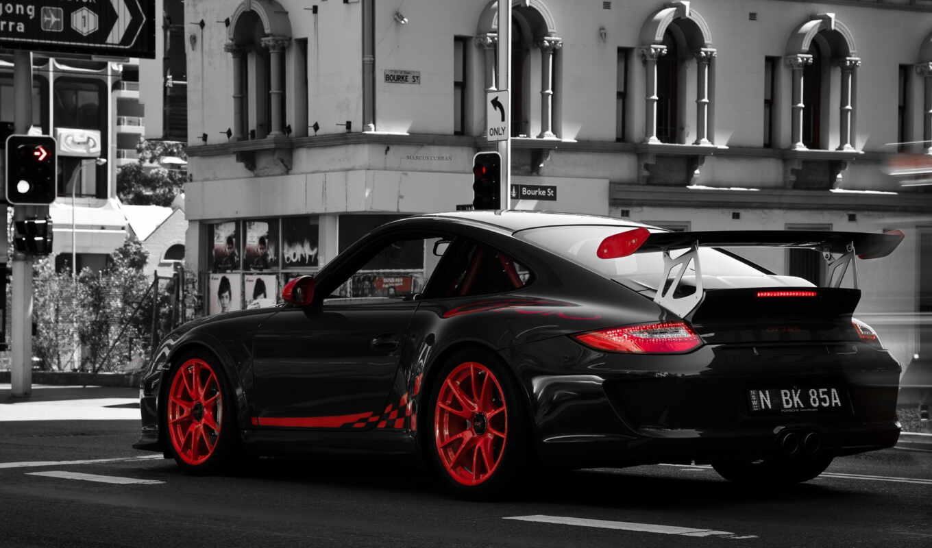 black, white, Red, tones, Porsche, cb