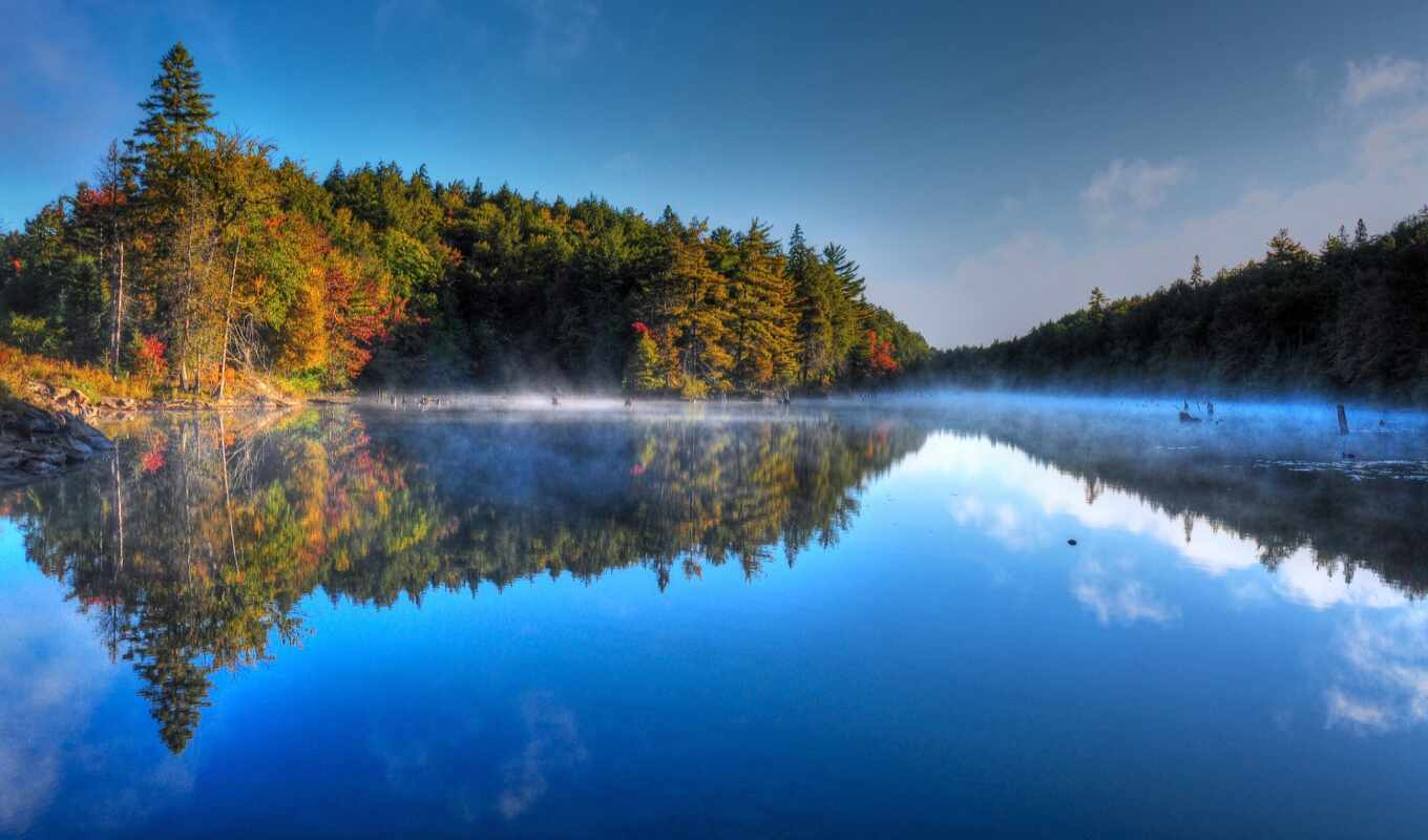 озеро, природа, небо, картинка, утро, туман, gratis, осінь, леса, skrivebordet