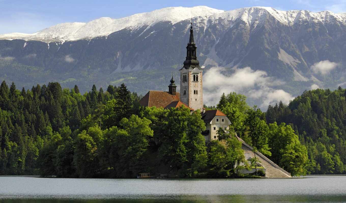 озеро, гора, храм, different, остров, church, slovenia, bleed