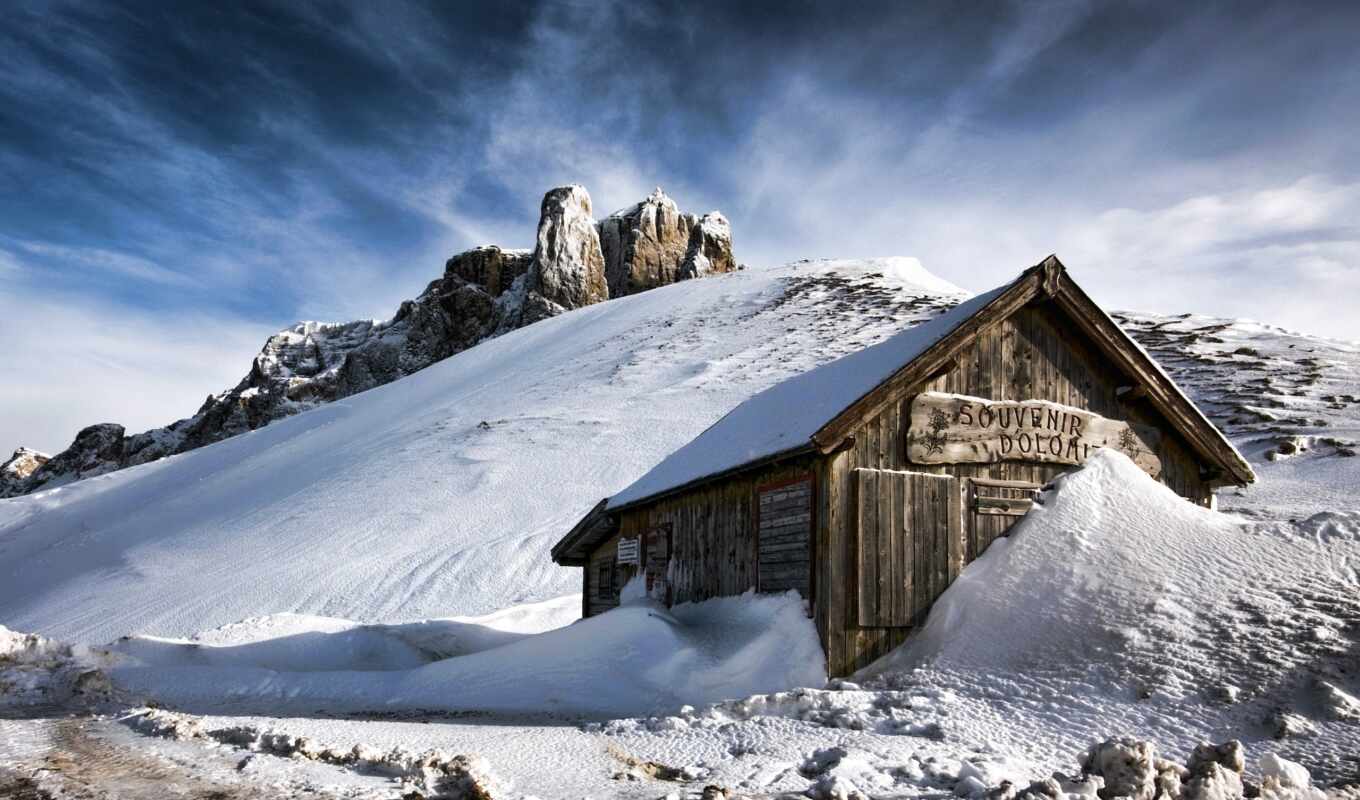 house, снег, гора