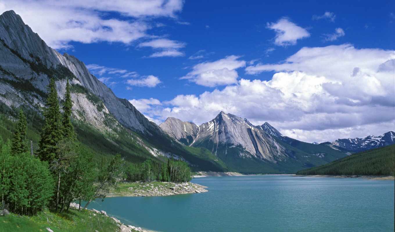 озеро, природа, water, park, trees, national, озера, канадский, горы, маниту